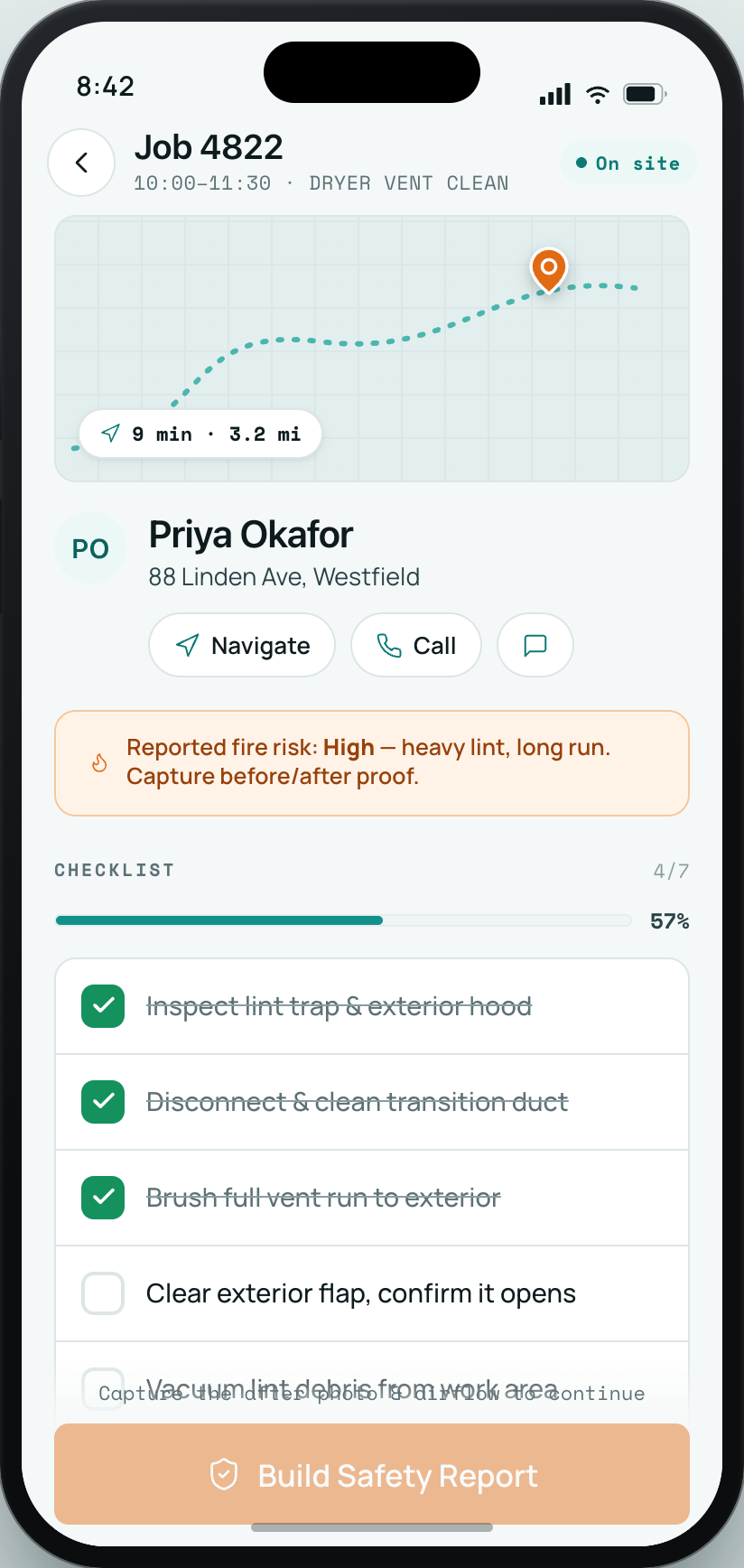 Field crew app — on-site job checklist with airflow capture